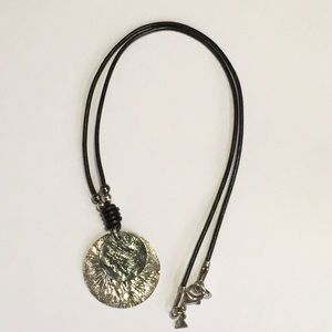 Sterling Silver and Black Leather Necklace Unisex